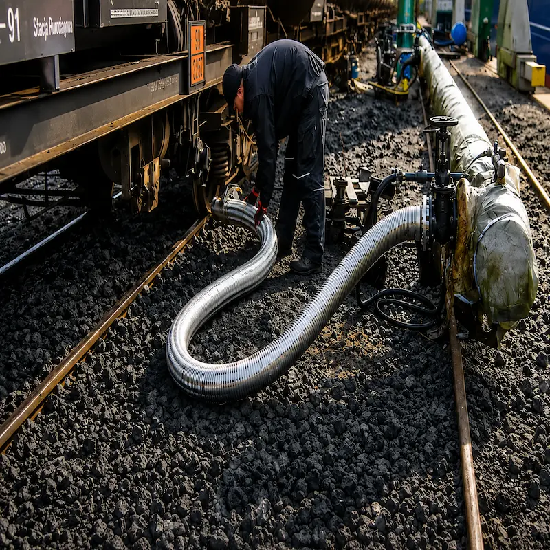 Manguera para succión y descarga de asfalto caliente utilizada en operaciones industriales