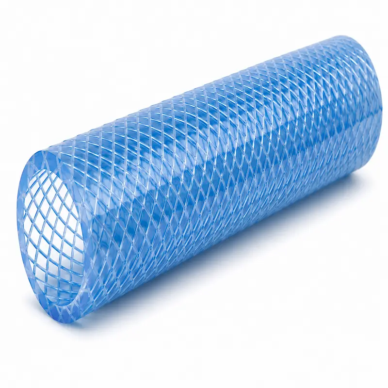 Manguera PVC trenzada de alta resistencia con refuerzo de malla para conducción de agua, aire y líquidos en aplicaciones industriales, agrícolas y comerciales.