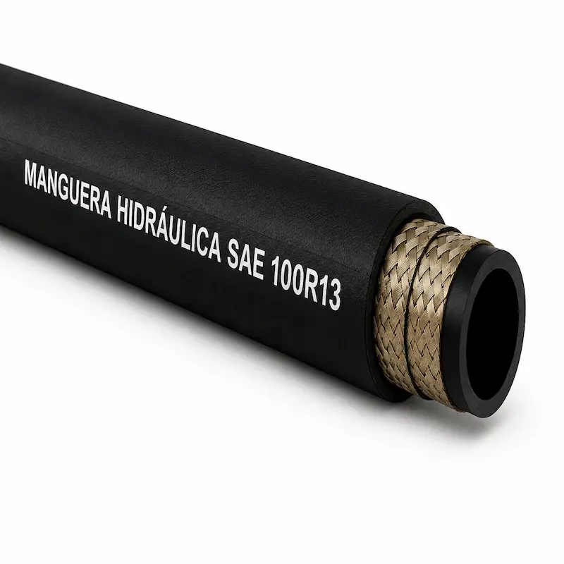 Manguera hidráulica SAE 100R12 con cuatro espirales de acero para sistemas hidráulicos de alta presión y trabajo pesado.