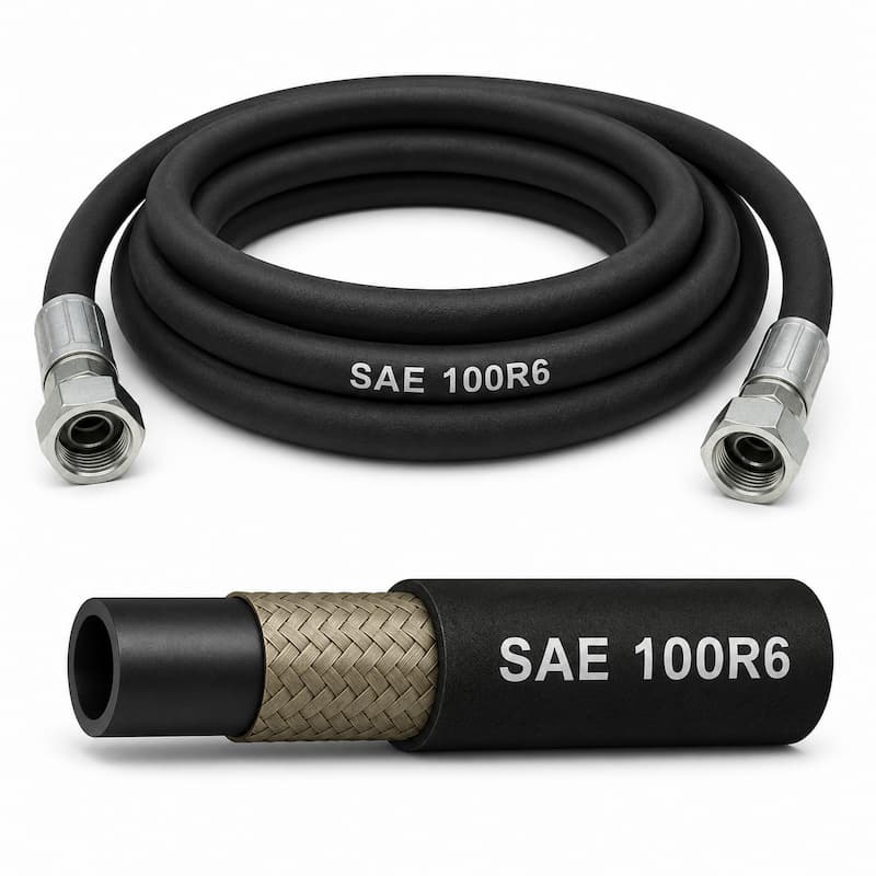 Manguera hidráulica SAE 100R6 con refuerzo textil trenzado para sistemas hidráulicos de baja presión y conducción de aceite.