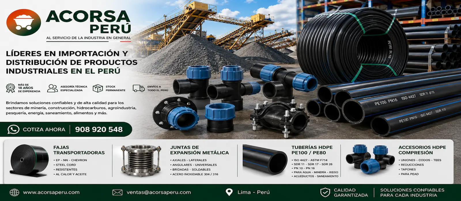 Productos industriales en Perú de Acorsa Perú para minería, construcción e industria